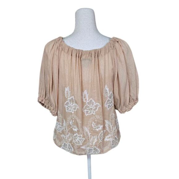 Alberto Makali Embroidered Silk Top Size Medium Tan Coquette Feminine Boho Fairy - Picture 2 of 12
